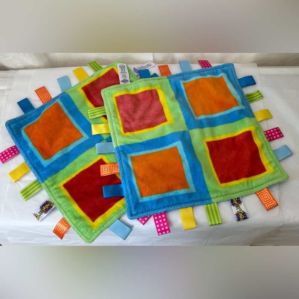Taggies Brand Small Set of 2 Colorful Baby Tag Blankets